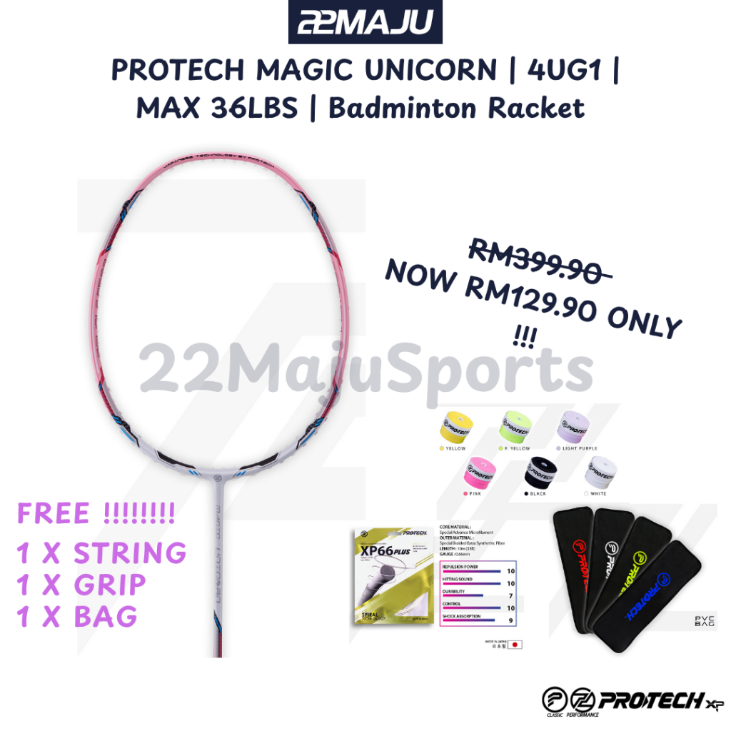 PROTECH Magic Unicorn - 4UG1 - MAX 36LBS - Badminton Racket - 100% ...