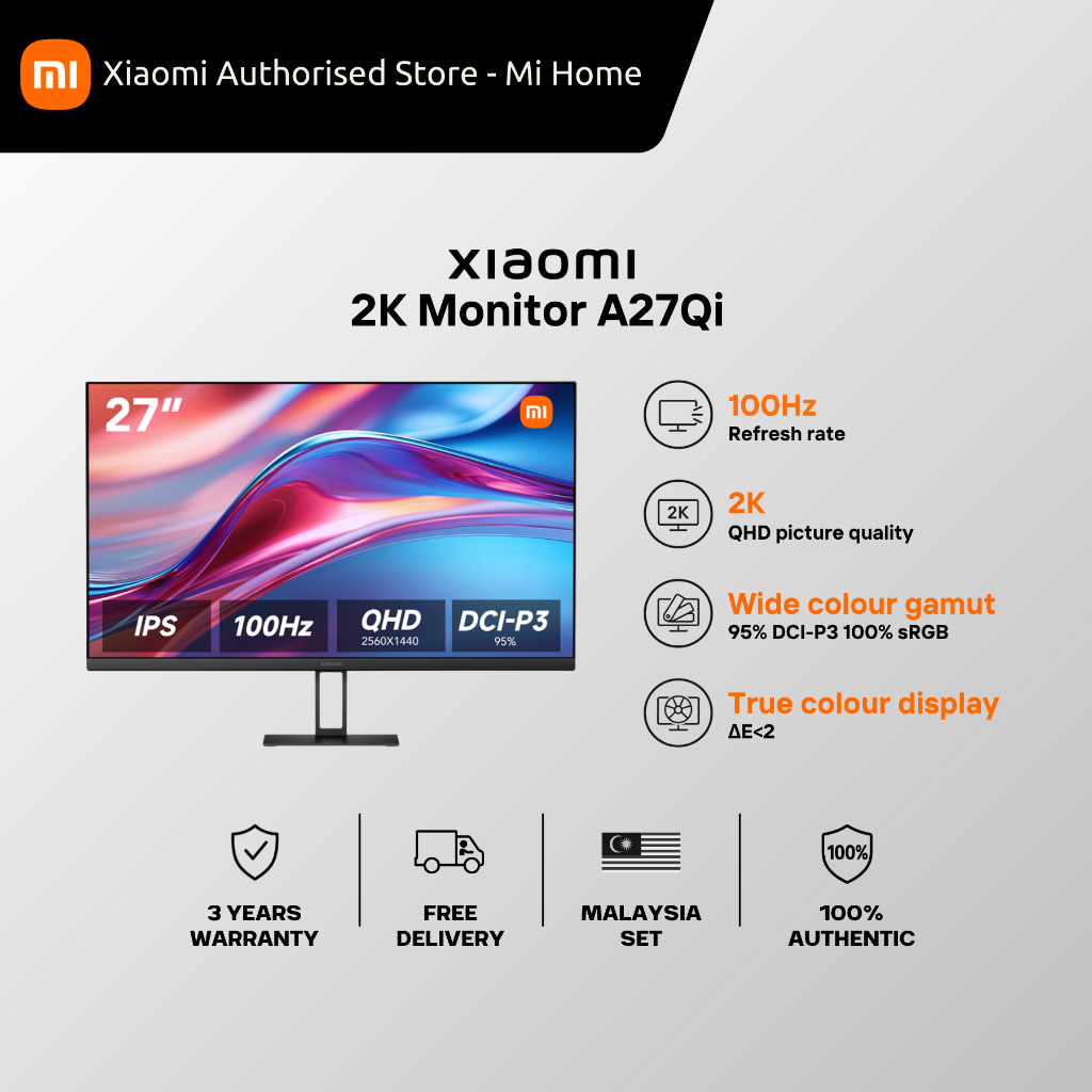 Xiaomi 2K Monitor A27Qi IPS Hard Screen DP1.4+HDMI Supported Office (2K ...