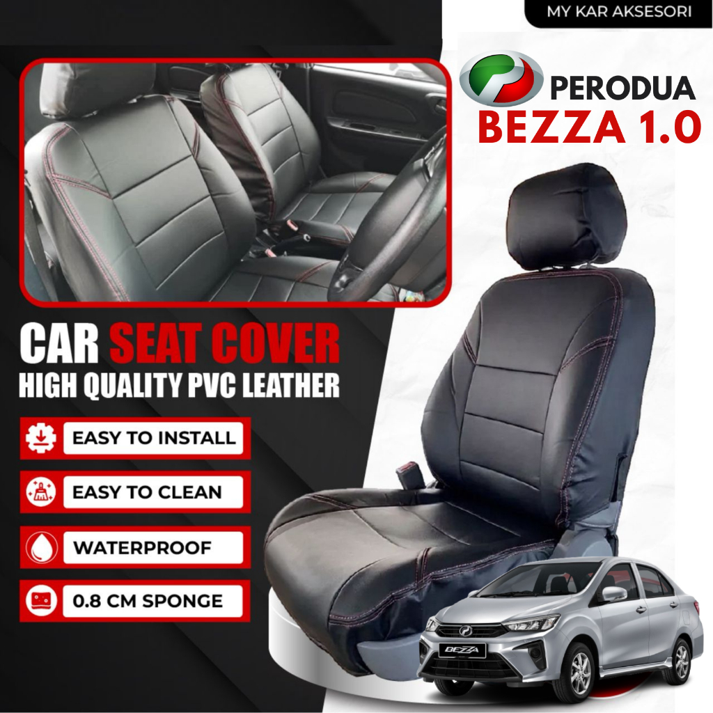 Perodua Bezza 1.0 Seat Cover Case PVC Leather Seat Cover Red Black Car ...