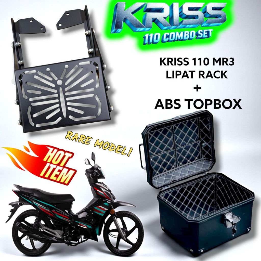 Combo Set! Modenas Kriss 110 MR3 Top Box 45L ABS + Monorack Lipat Rack ...