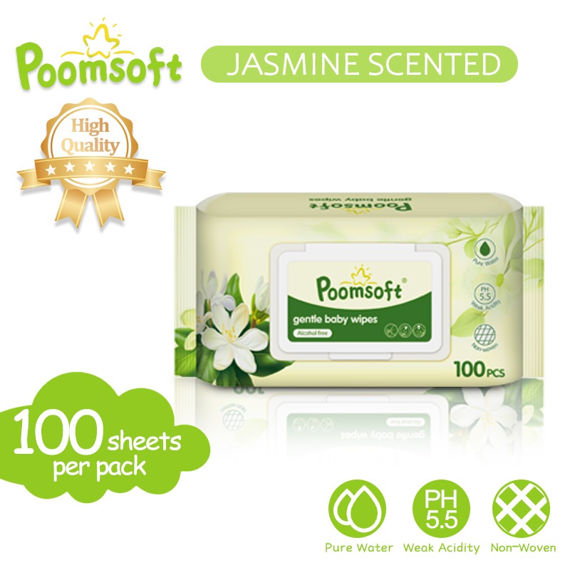 POOMSOFT Non Alcohol Baby Wet Wipes/Jasmine Wet Tissue (100 Pcs/Pack ...