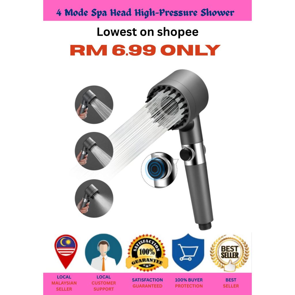 4 in 1 High Pressure Shower Head With Filter 3 Modes Rain Holder Wall ...