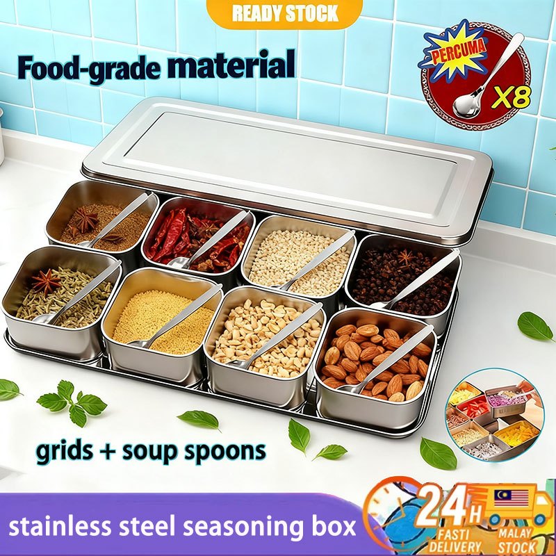 【Local delivery】304 stainless steel seasoning box set boxes with lid ...