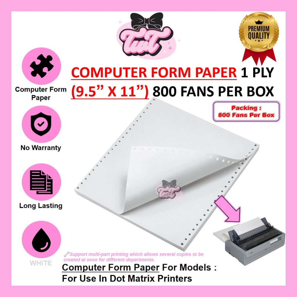 Computer Form Paper 1 PLY Single Layer 9.5