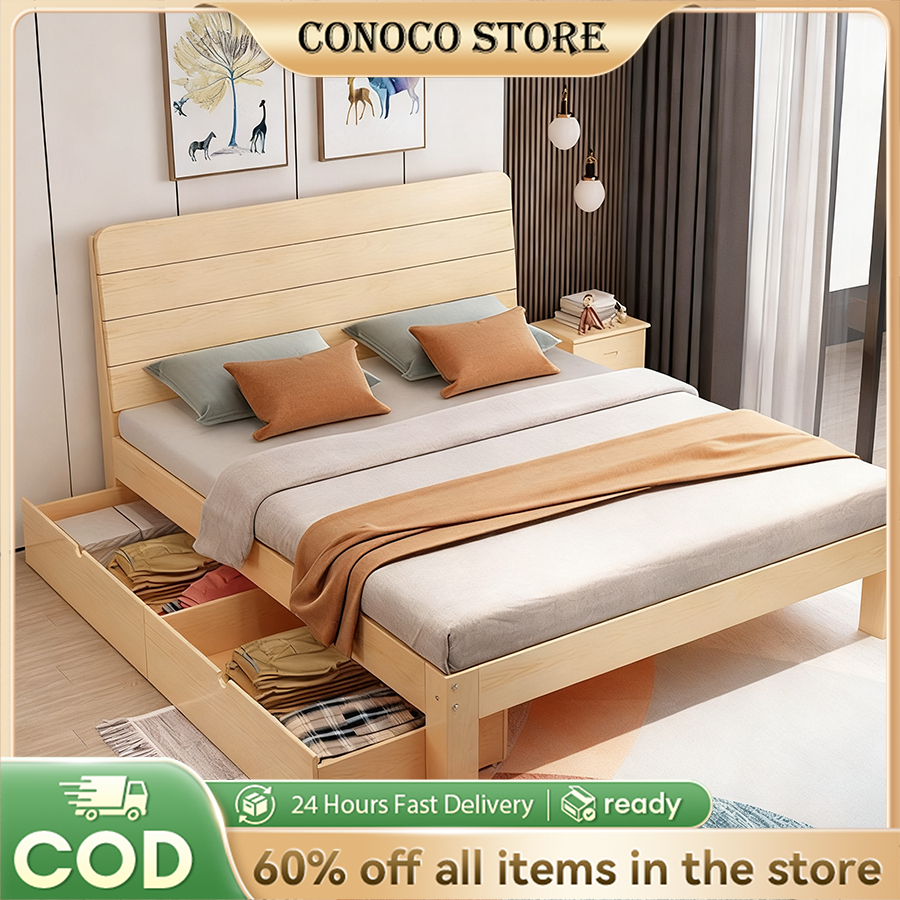 Hot Selling Solid Wood Bed Frame - Katil Kayu with Storage Drawer ...