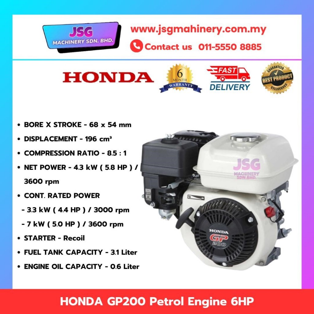 100% ORIGINAL HONDA GP200 6HP / GP160 // GX160 5.5HP HEAVY DUTY 4 ...