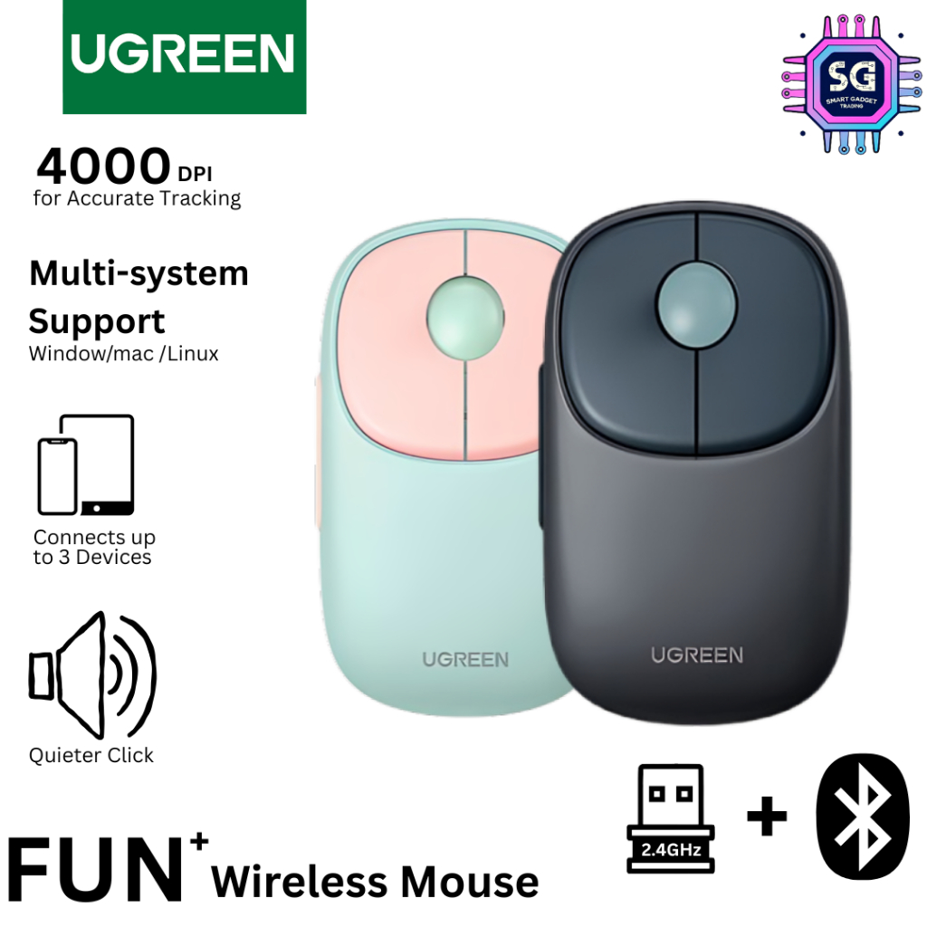 UGREEN MU102 FUN+ WIRELESS MOUSE WITH BLUETOOTH / RECHARGEBLE / 4000DPI ...