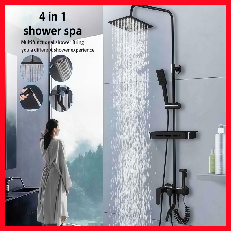 Shower Set 304 Stainless Steel In-let Shower Post Set Rain + Hand Head ...