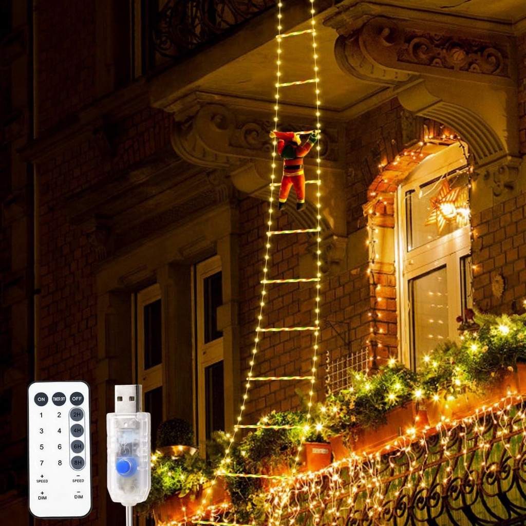Christmas LED Santa Climbing Ladder Light - USB 8 Flashing Modes Home ...