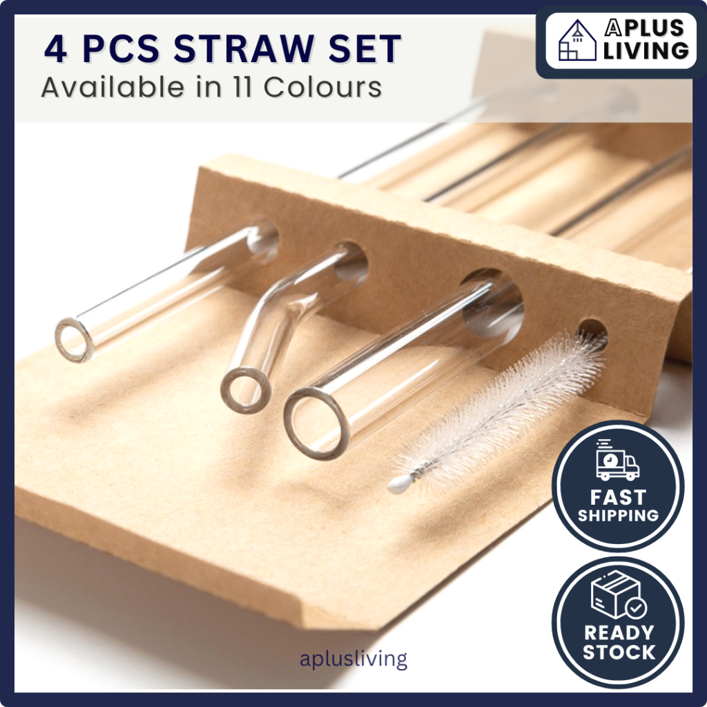 [4 PCS] Straw Set Minimalist Reusable Eco Friendly Glass Straw Straight ...