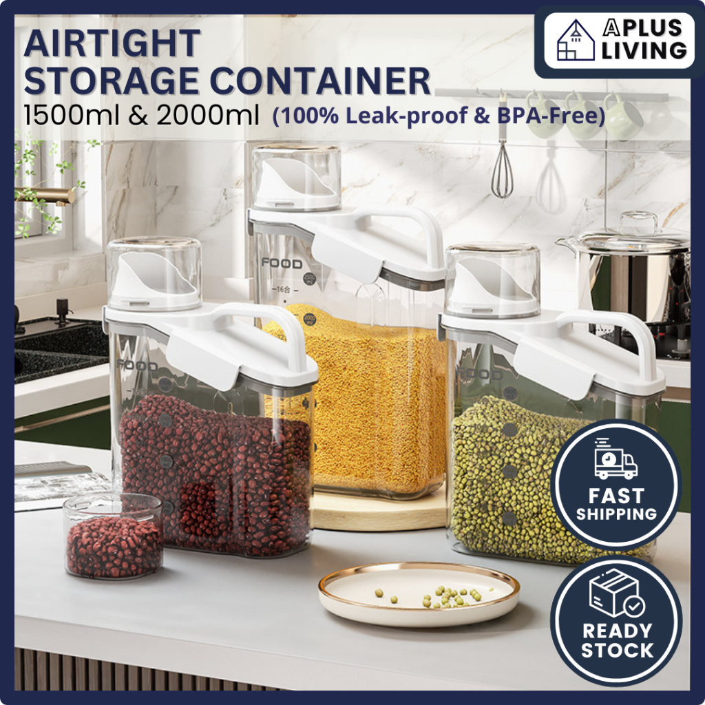 Easy-Pour Airtight Kitchen Storage Container for Grains, Rice & Cereal ...