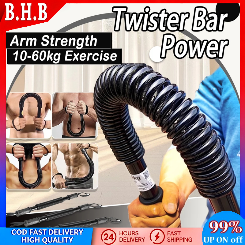 Arm Strength Exercise Bar 10-60kg Heavy Duty Power Twister Spring Bar ...