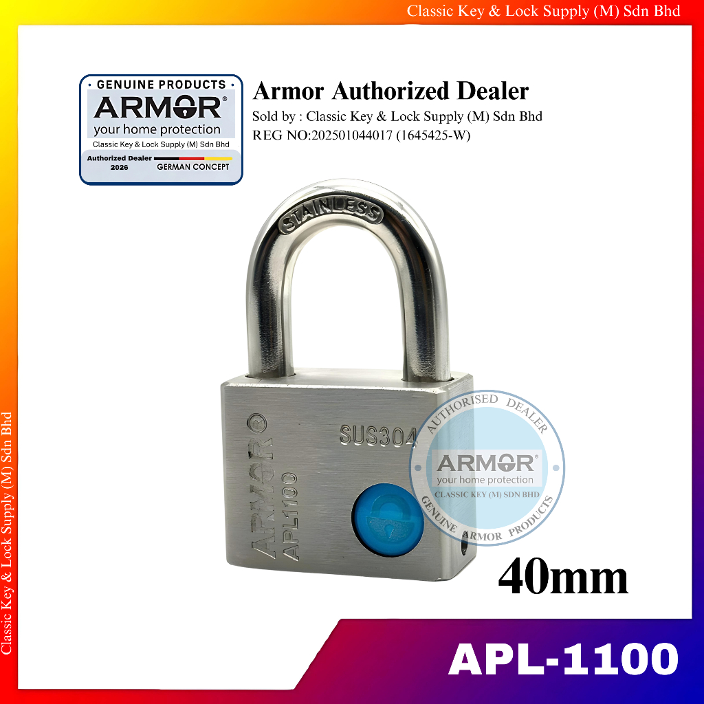 ARMOR padlock anti rust APL-1100 Size 40mm Stainless Steel | Shopee ...
