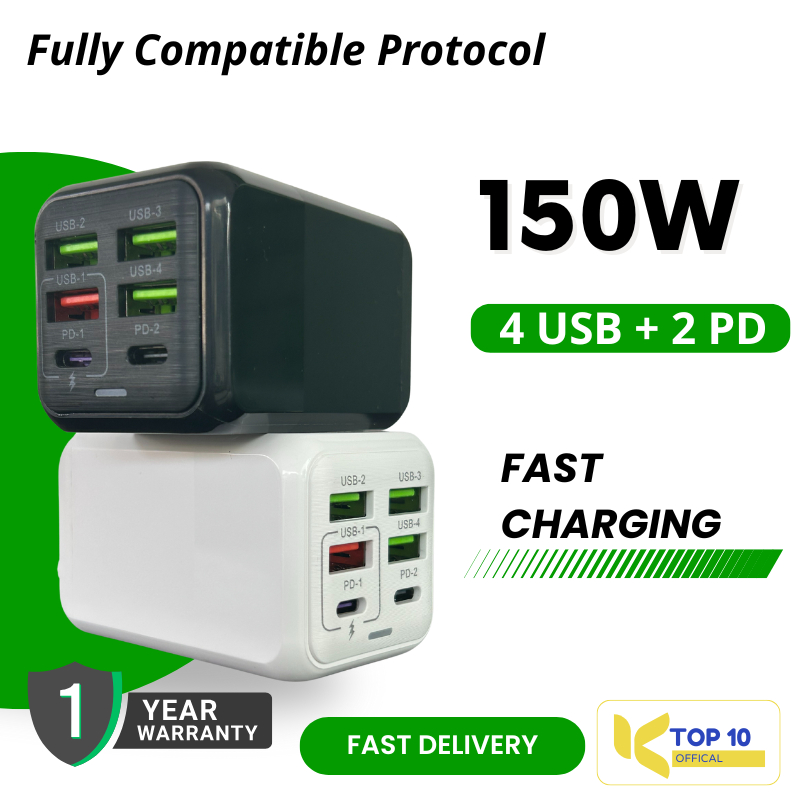 Charger Type C fast charging 150W 6 in 1 USB Charger fast charging kepala charger fast charging Adapter Charger充电器