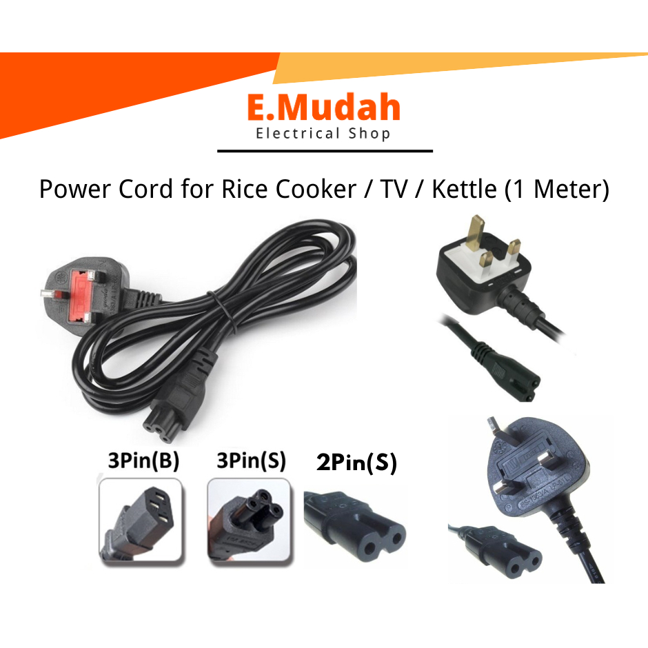 3 Pin UK Power Cord 1.5M with Fused / 2 Pin EU AC Power Cord Cable 1.5 ...