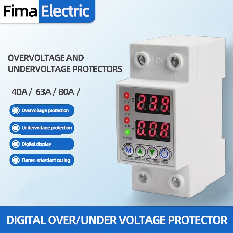 Dual display DIN rail adjustable digital over-under voltage relay surge ...