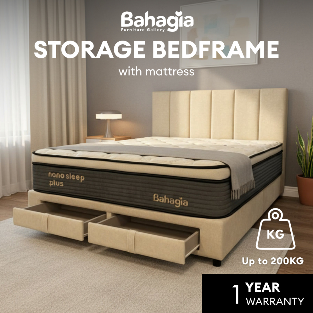 Free Install Premium Storage Bedframe Set - Easy Clean Katil Murah ...
