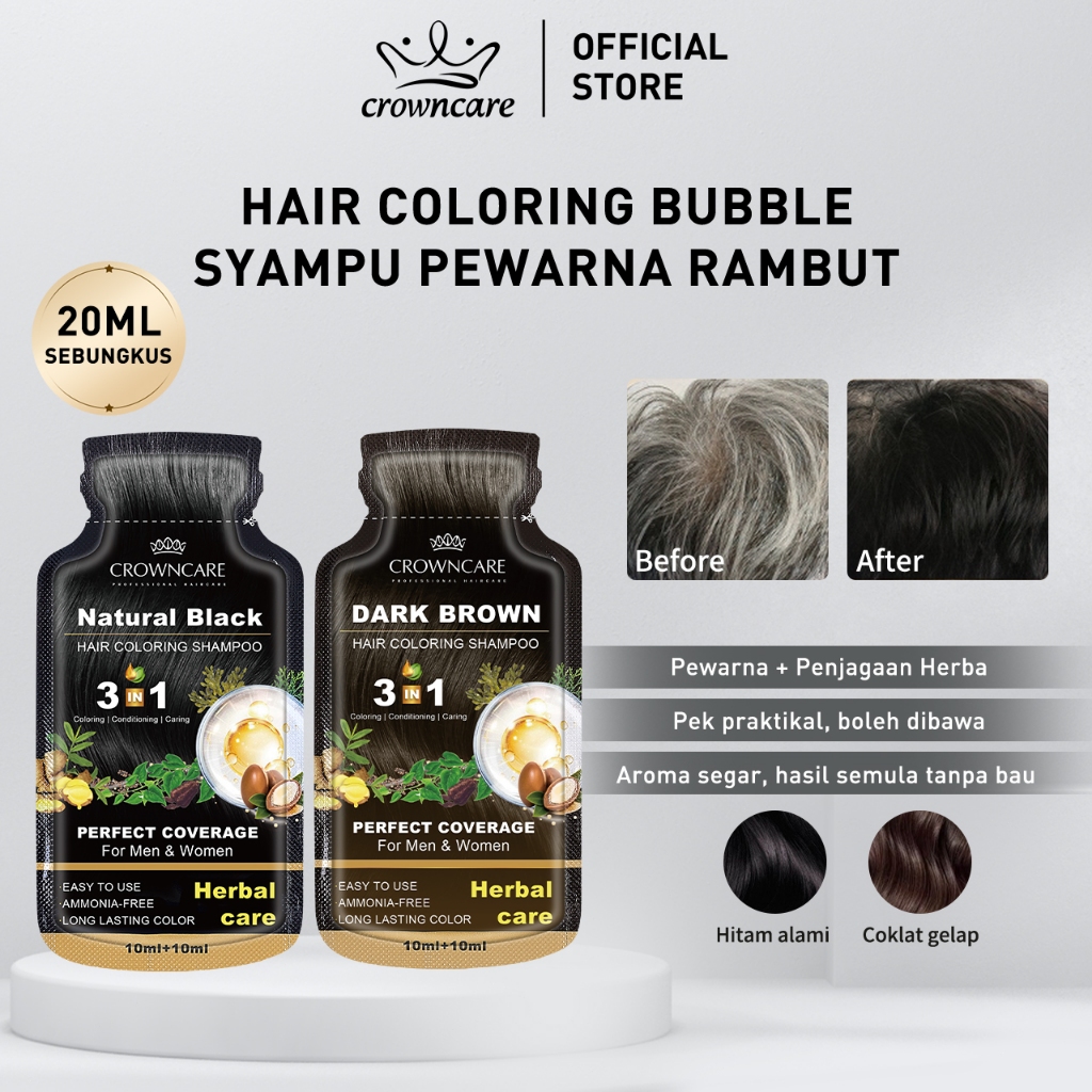 CrownCare Bubble Pewarna Rambut | Hair Coloring Shampoo Herba Hair Dye ...