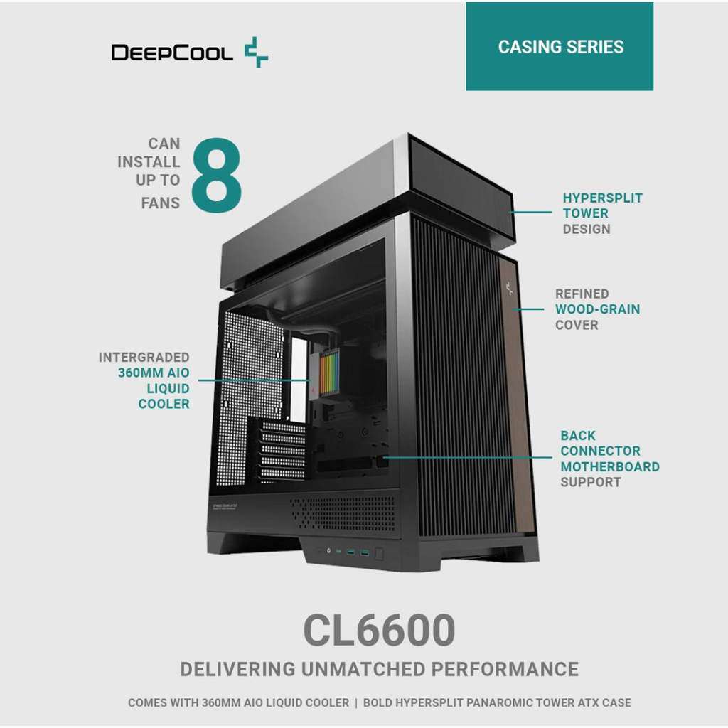 DEEPCOOL CL6600 MID TOWER TG PC CASE WITH PRE-INSTALLED 360MM AIO ARGB ...