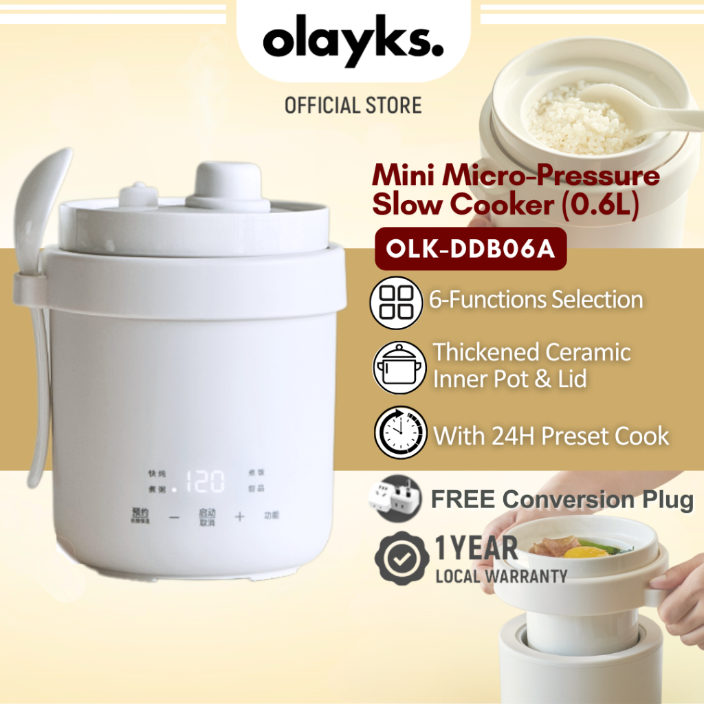 Olayks 0.6L Mini Slow Cooker Rice Cooker Ceramic Pot | Porridge Soup ...