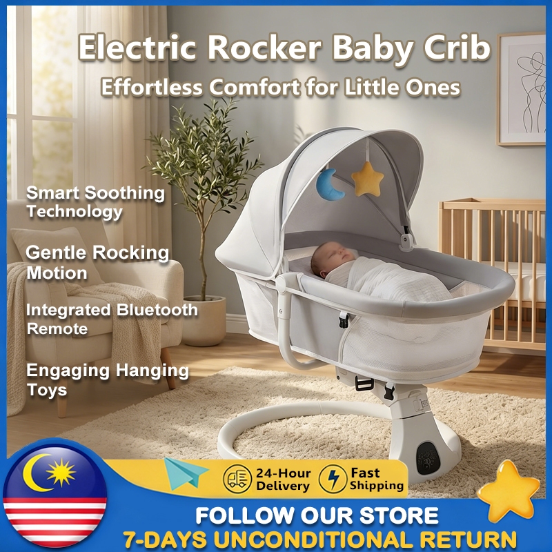 Electric Baby Swing Rocker With Cradle Anti-Mosquito Net Adjustable ...