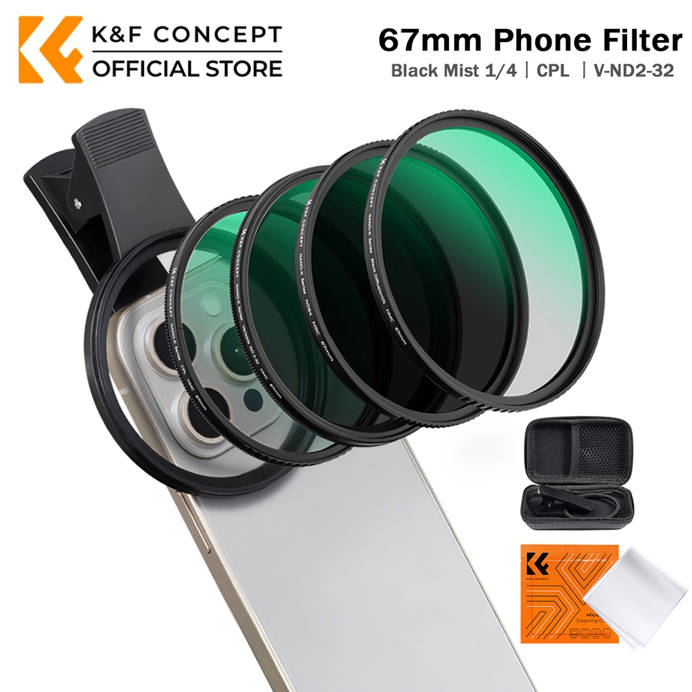 K&F CONCEPT Universal 67mm Phone Filter Black Mist 1/4&CPL V-ND2-32 ...