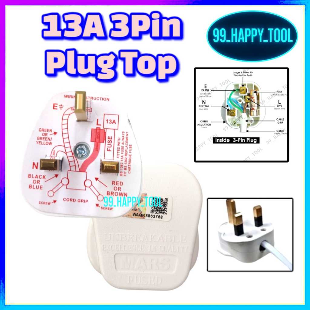 13A 3 PIN PLUG TOP / 3PIN APPROVED UK PLUG TOP / KEPALA PLUG ELEKTRIK ...