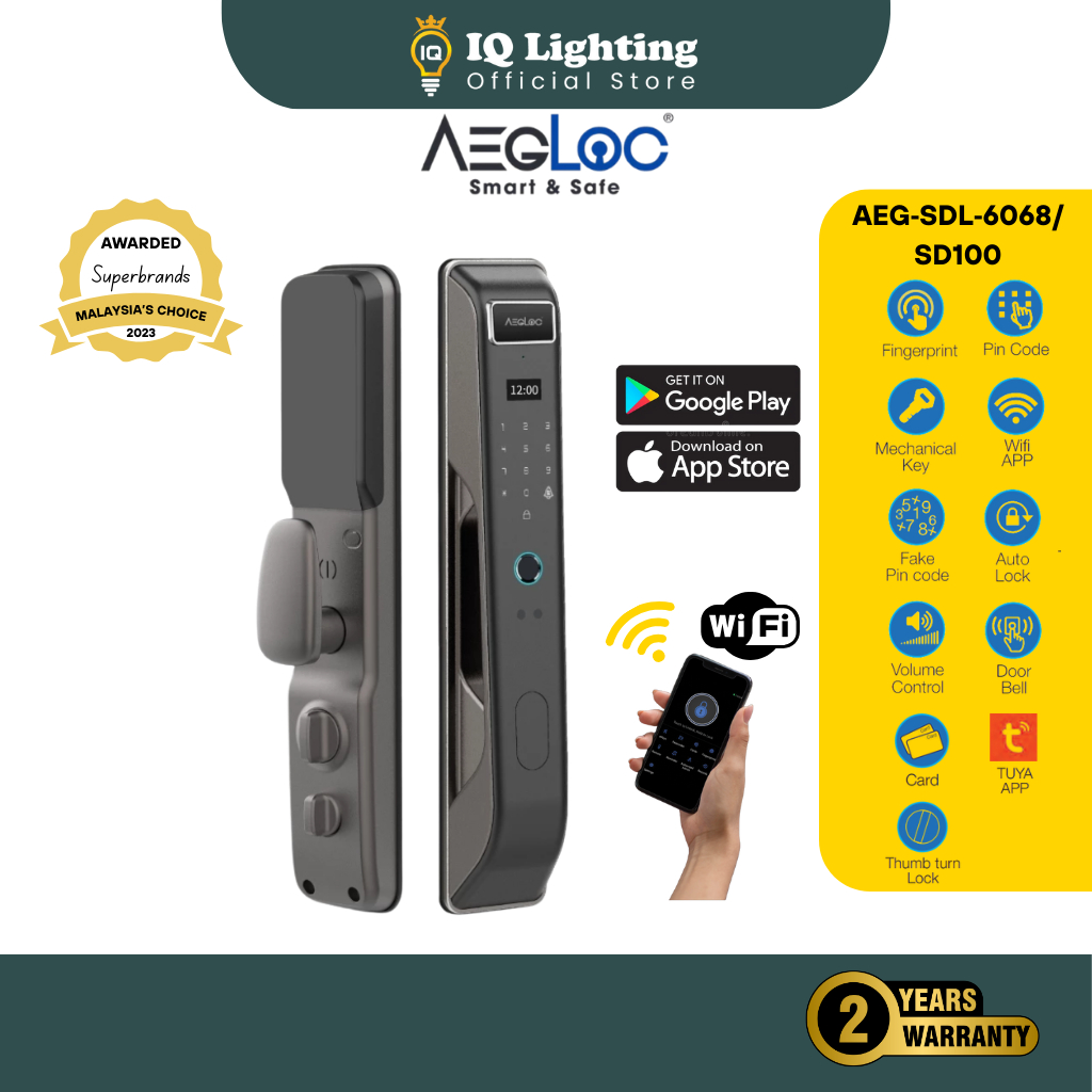🔥NEW🔥 AEGLOC AEG-SDL-6068/SD100 Smart Push-Pull Door Lock – Fingerprint ...