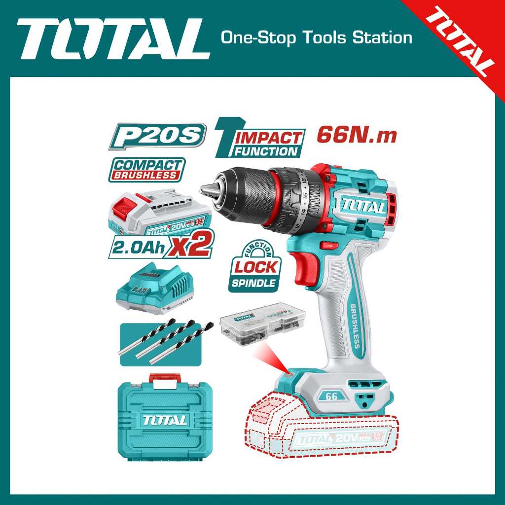 TOTAL Compact Brushless Cordless Impact Drill TIDLI20668 | Shopee Malaysia
