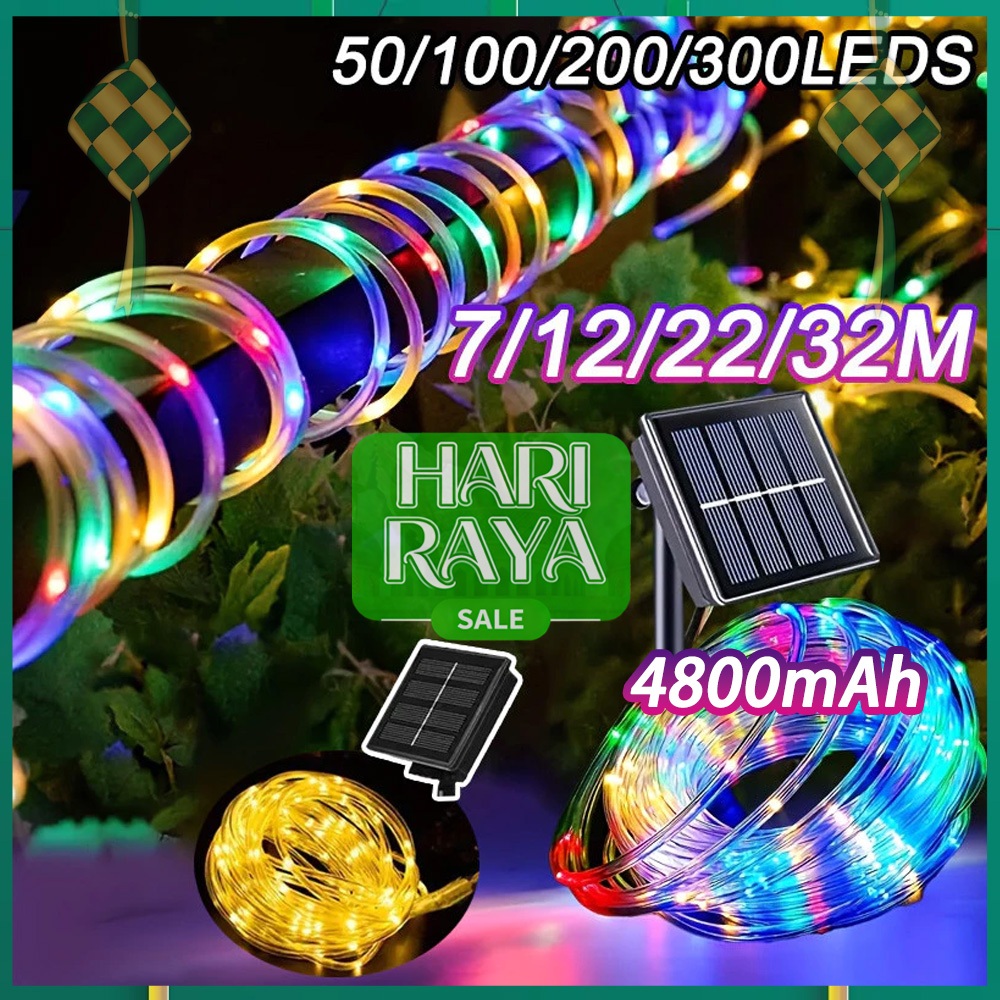 👍Lampu raya solar 32M 300LED PVC Rope Lights Solar String Light ...