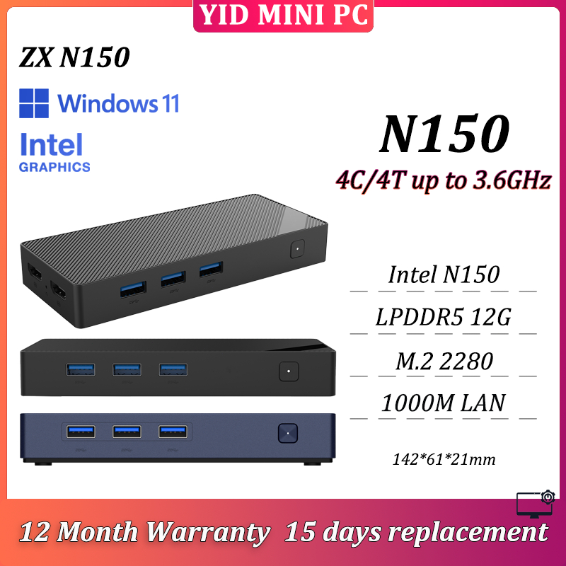 MINI PC Intel N150 MINI PC Up to 3.6GHz LPDDR5 12G M.2 2280 Small and ...