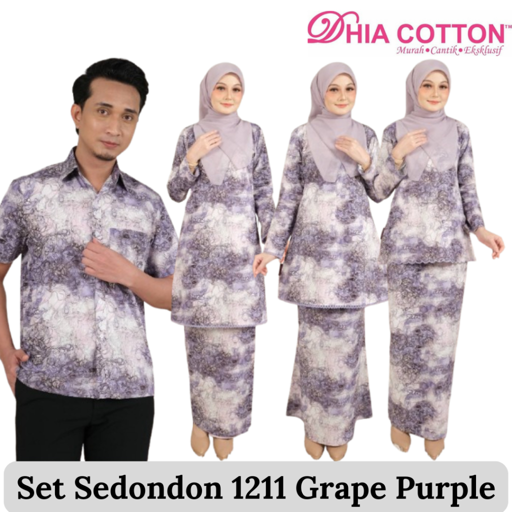 Raya 2026 Dhia Cotton Set 1211 Grape Purple Baju Kurung Moden Riau ...