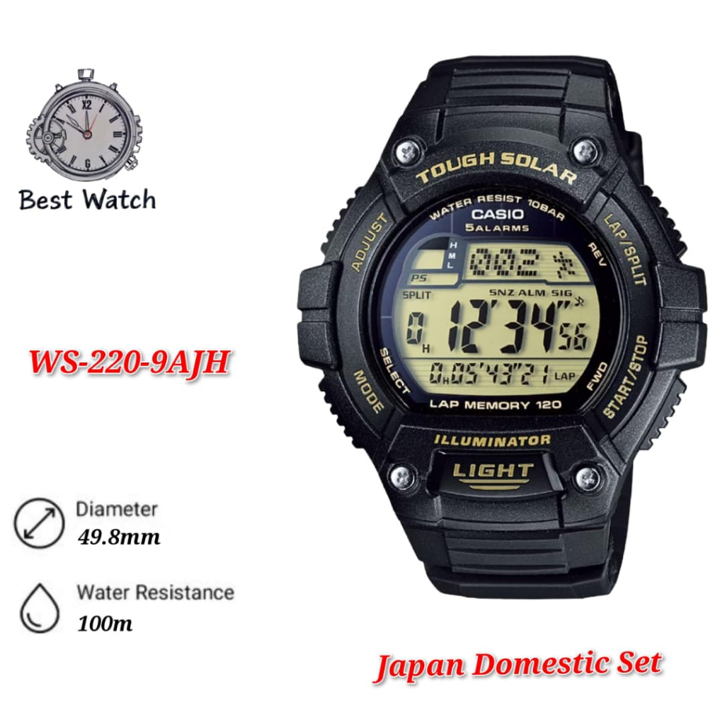 Casio Tough SOLAR 120-Lap Memory Stopwatch Sports Watch WS-220-9AJH ...