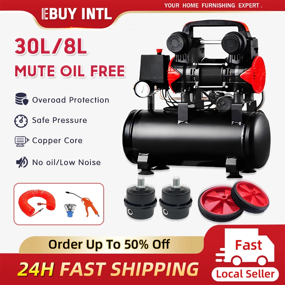 EBUYINT 0.45Hp Oil Free Air Compressor 30L/10L - Double Cylinder ...