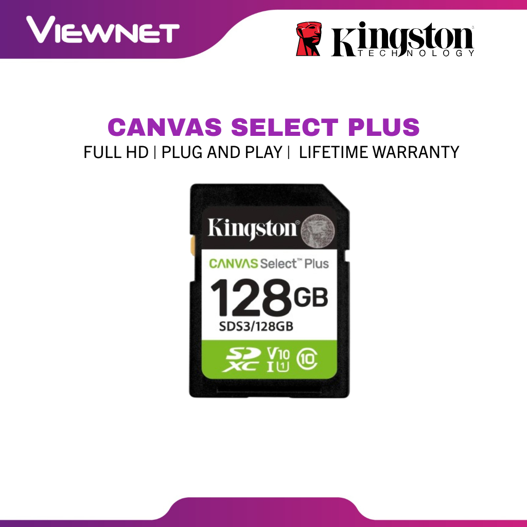 KINGSTON CANVAS SELECT PLUS SD 100MB/S/150MB/S CLASS 10 UHS-I CARD SDS3 ...