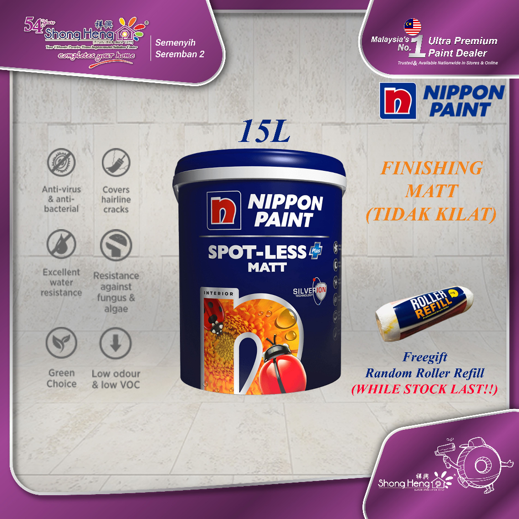 15L Nippon Paint SpotLess Plus MATT - Interior Wall - Color Option [ANY ...