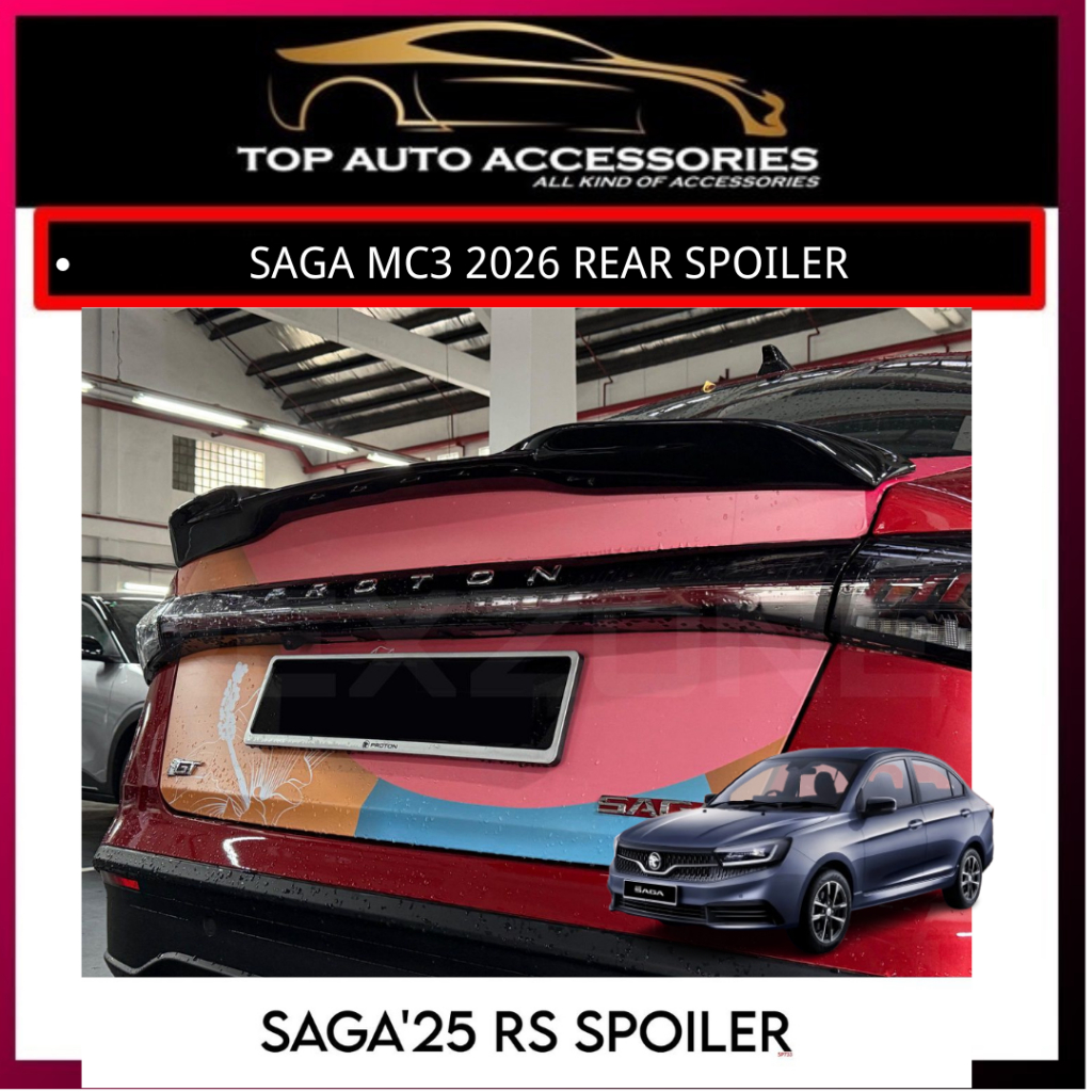 PROTON SAGA MC3 2026 REAR SPOILER RS FIBER PSM ABS GLOSSY BLACK ...