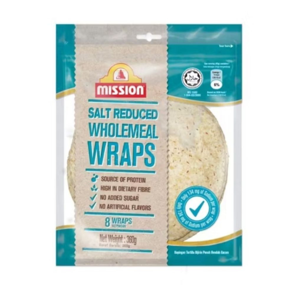 MISSION Halal Roti Wraps Salt Reduced Wholemeal 8s 360g | Shopee Malaysia