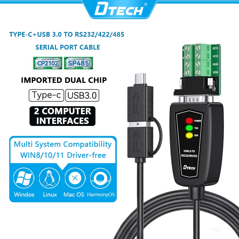 DTECH Type-C USB3.0 to RS232/422/485 Serial Port Cable Dual-Chip CP2102 ...