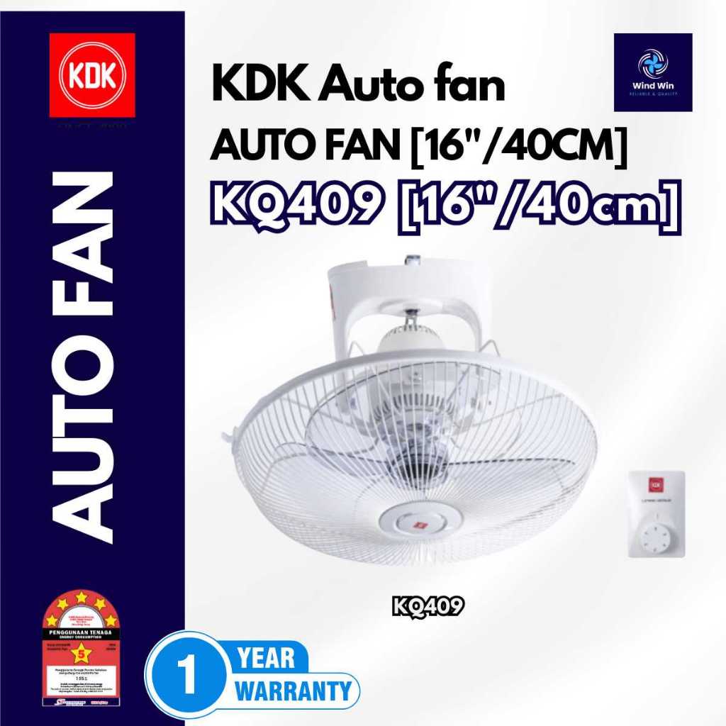 KDK KQ409 AUTO FAN 5 SPEED ADJUSTABLE, 360 DEGREE OSCILLATION (40cm/16 ...