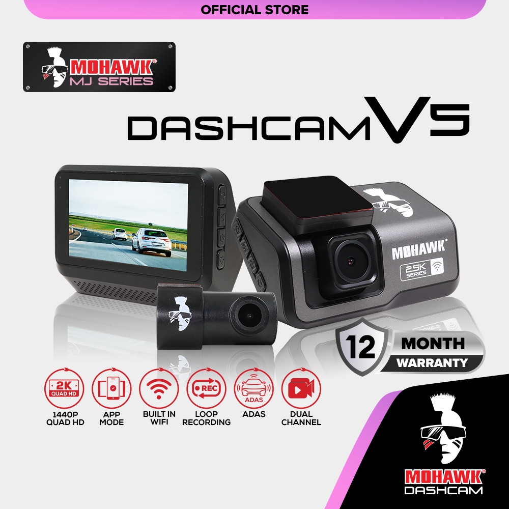 MOHAWK Dashcam V5 2.5K QHD Dual Camera Front & Rear WiFi Dash Camera ...