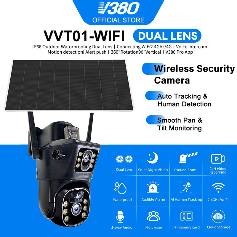 V380 Pro Solar Wireless IP66 Outdoor waterproofing VVT001 Dual lens ...