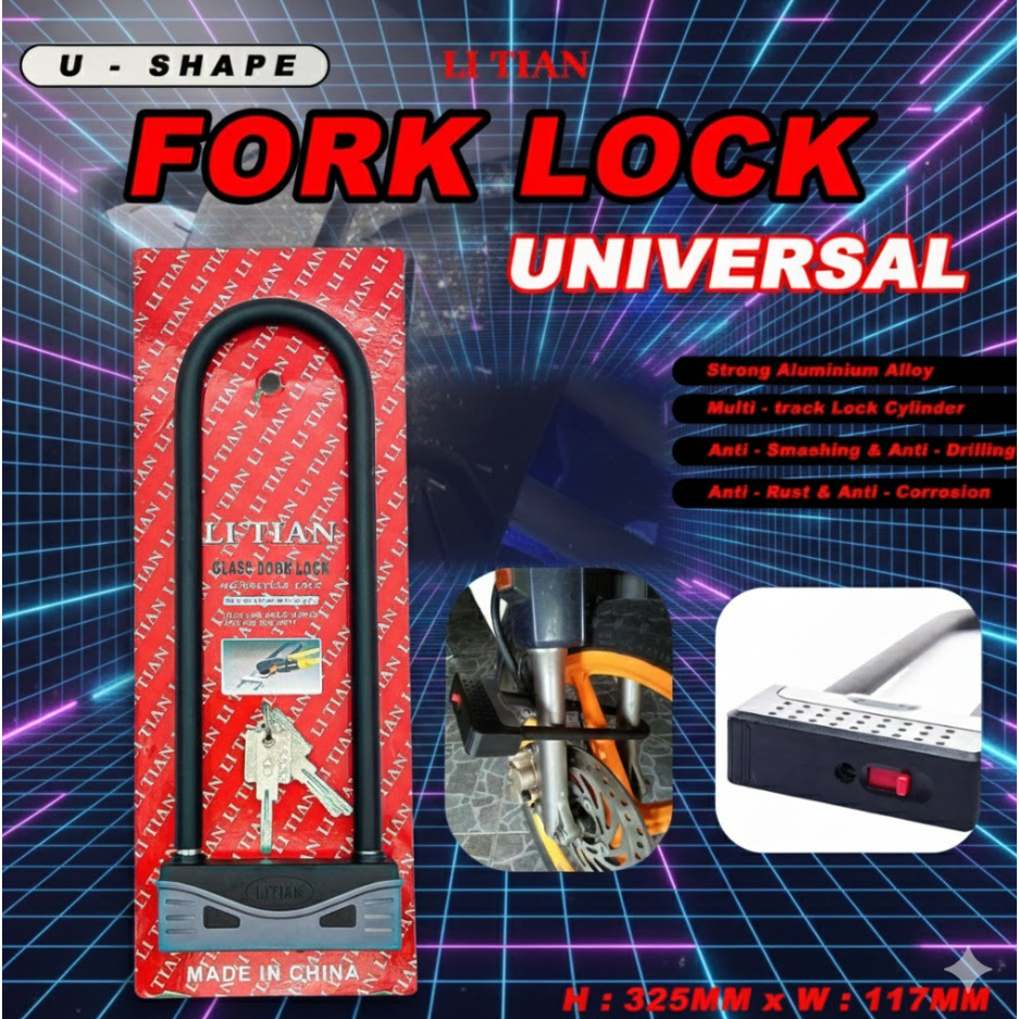 LI TIAN FORK LOCK HEAVY DUTY SECURITY LOCK MOTORCYCLE KUNCI MOTOR ...