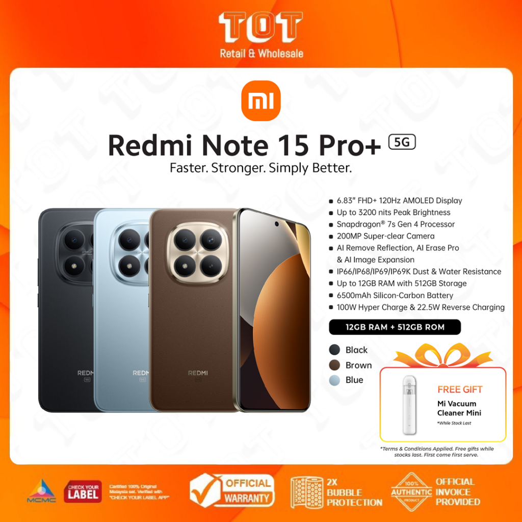 Xiaomi Redmi Note 15 Pro+ 5G 24(12+12GB Extended RAM+512GB) 6.83" AMOLED Display l Snapdragon 7s Gen 4 I 200MP Camera
