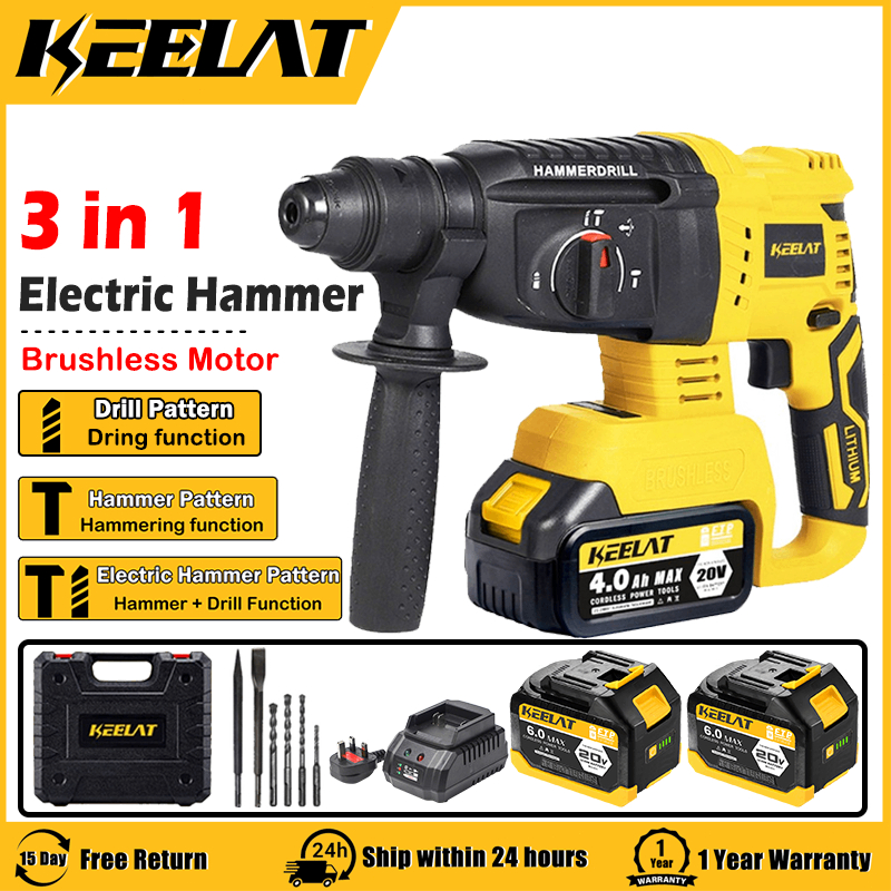 KEELAT KWHD001 3 Mode Cordless Brushless Rotary Hammer Impact Drill ...