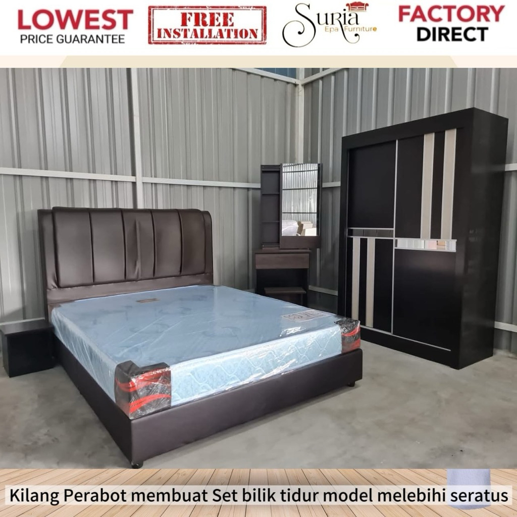 [SIAP PASANG]Bedroom Set (4' x 6'Wardrobe+Divan Bed+Dressing Table+Side ...
