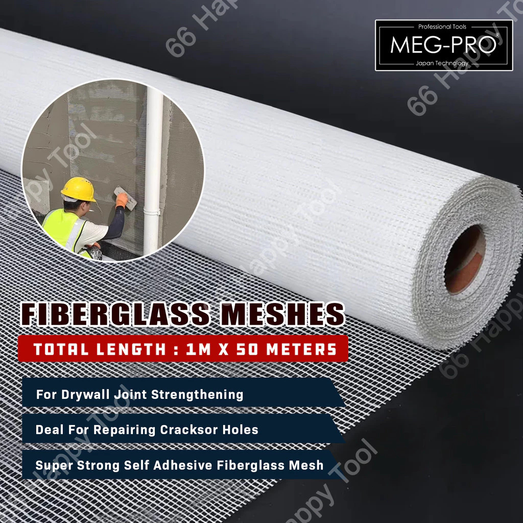 MEG-PRO 1Meter x 50M Fiberglass Meshes Dry Wall Joint Mesh Self ...