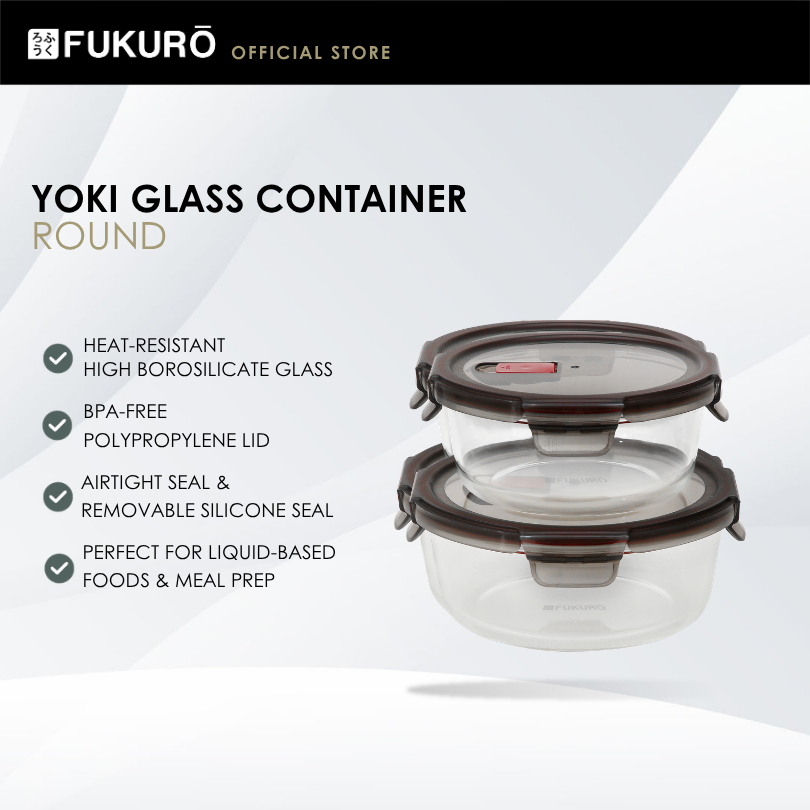 Fukuro Yoki Borosilicate Round Airtight Glass Container (620/950ml ...