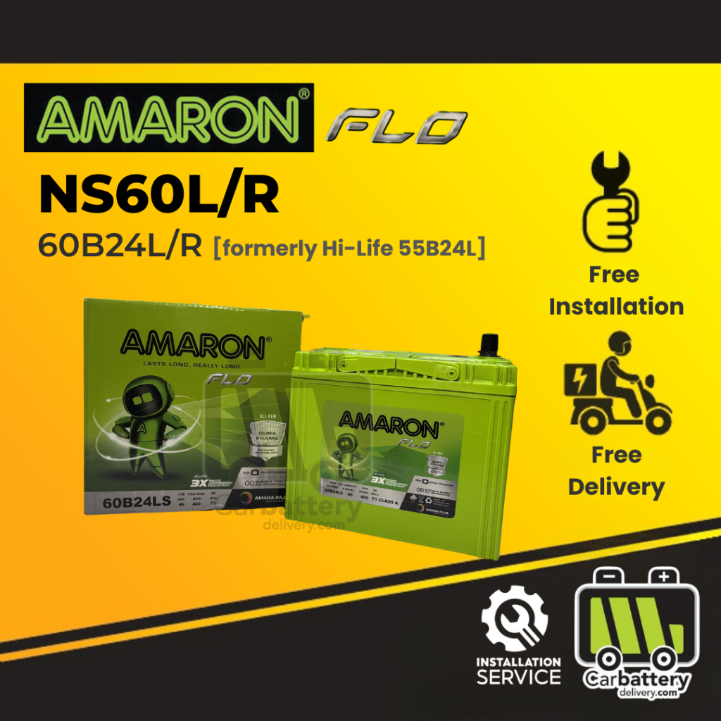 Installation Provided Amaron FLO NS60 NS60L 55B24L 60B24L Car Battery ...