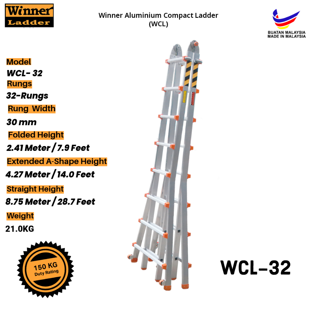 Winner Ladder Aluminium Compact Ladder WCL-32 Multipurpose Ladder 32 ...